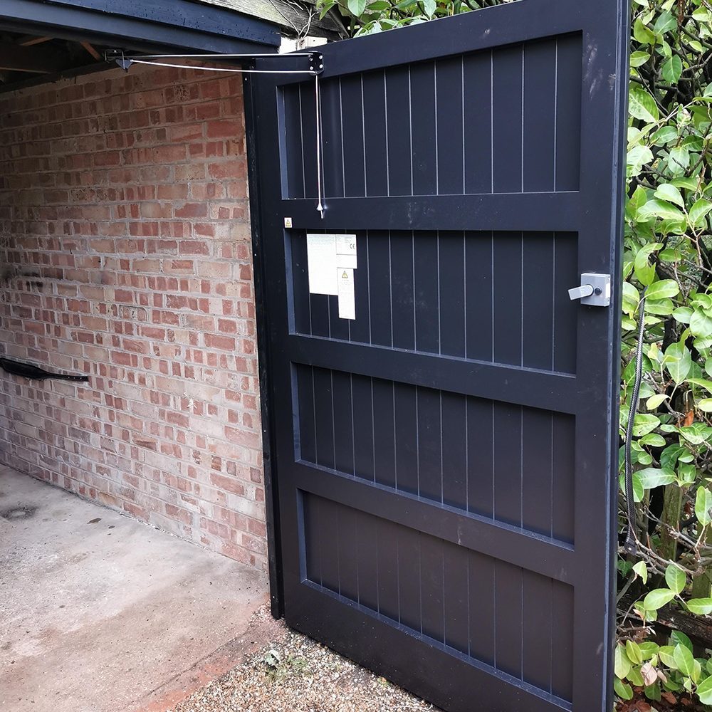 New black garage door with lock mechanism